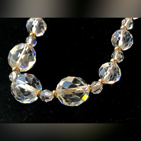 1930s Simmons Crystal Bead Necklace with Gold Filled Spacers on Gold Chain⨠- Picture 4 of 7